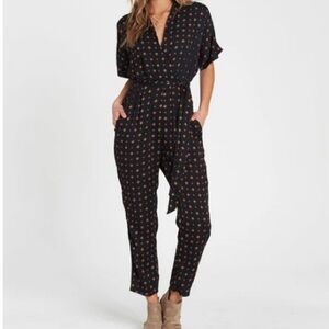 Billabong Bed Story Cropped Jumpsuit Size S Pockets Printed Boilersuit Mechanic